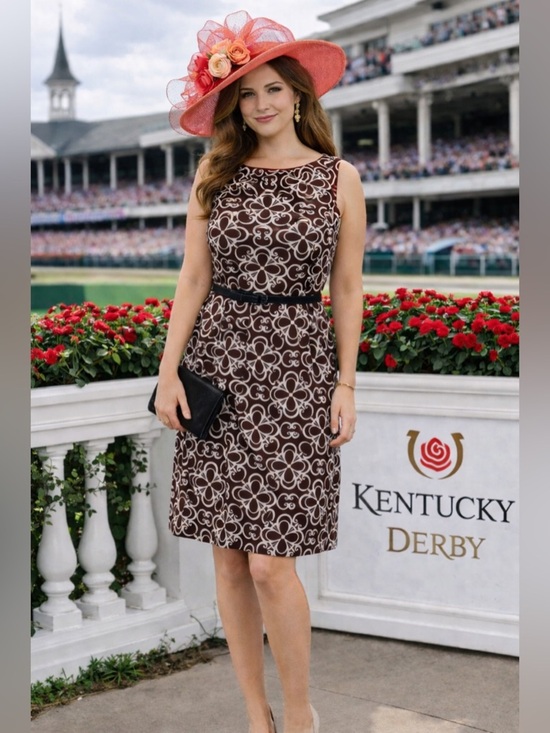London Times Dresses & Skirts - London Times Kentucky Derby Brown White Geometric Dress - Size 14